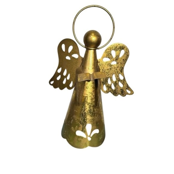 Vintage Other - Vintage Metal Winged Angel Figurine Sculpture Gold Angel Decor Large